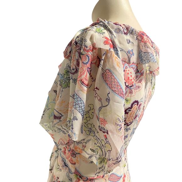 Cinq a Sept Sheilla Floral Ruffle White Midi V Neck Dress 2 - Picture 6 of 7